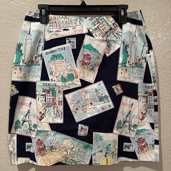 Talbots Dresses & Skirts - Talbots Postcard Travel Landmarks Print Skirt Navy Blue A-line Pencil Skirt 10p